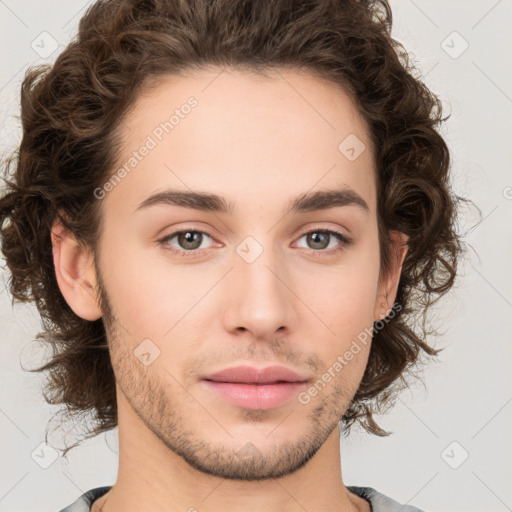 Neutral white young-adult male with medium  brown hair and brown eyes