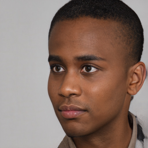 Neutral black young-adult male with short  brown hair and brown eyes