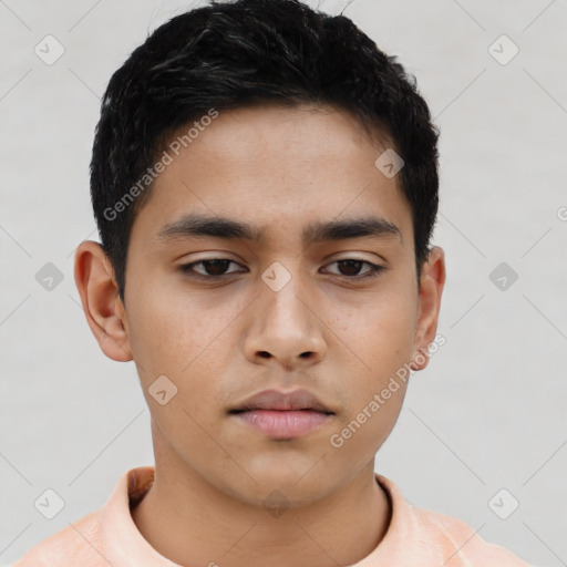 Neutral asian young-adult male with short  brown hair and brown eyes