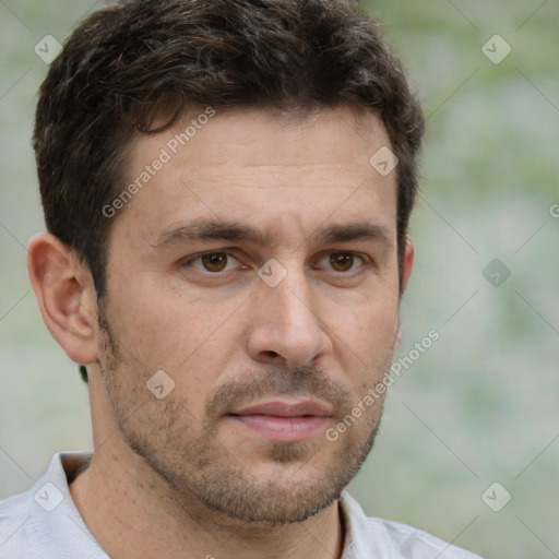 Neutral white adult male with short  brown hair and brown eyes