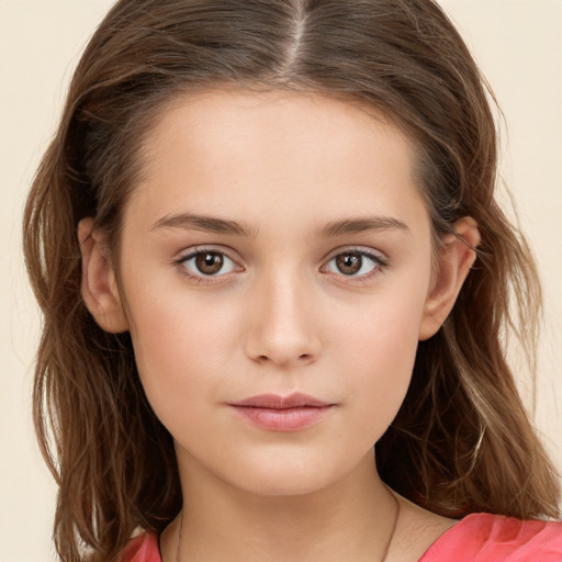 Neutral white child female with long  brown hair and brown eyes