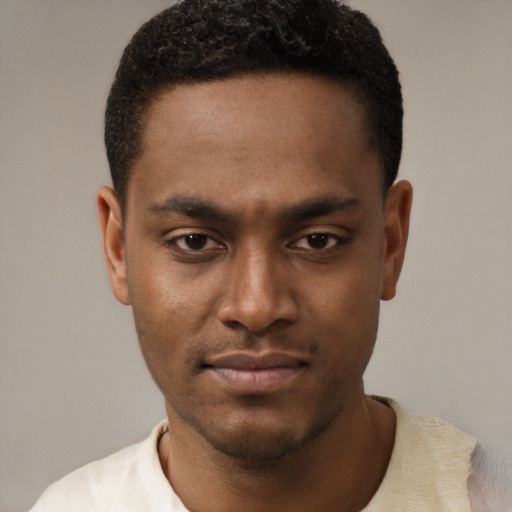 Neutral black young-adult male with short  brown hair and brown eyes