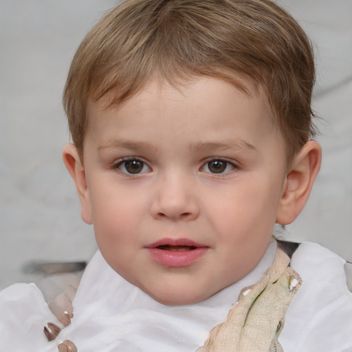 Neutral white child female with short  brown hair and grey eyes