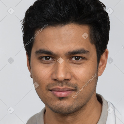 Neutral asian young-adult male with short  black hair and brown eyes