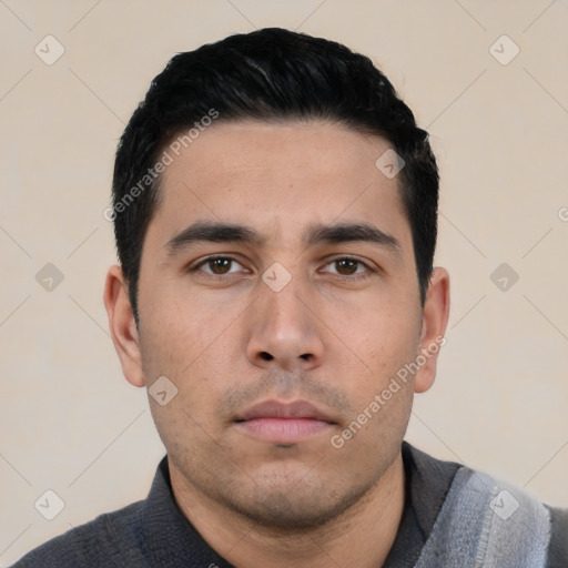 Neutral asian young-adult male with short  black hair and brown eyes