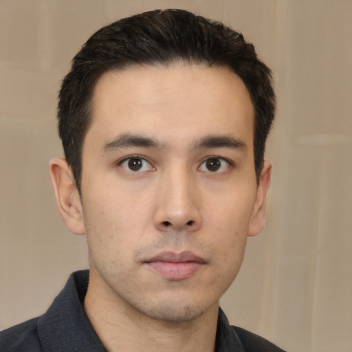 Neutral asian young-adult male with short  black hair and brown eyes