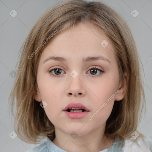 Neutral white child female with medium  brown hair and brown eyes