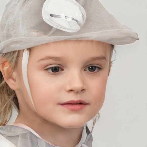 Neutral white child female with short  brown hair and brown eyes