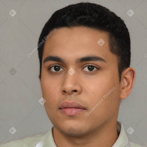 Neutral asian young-adult male with short  black hair and brown eyes