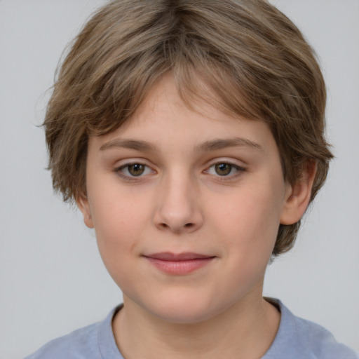 Neutral white child female with medium  brown hair and grey eyes