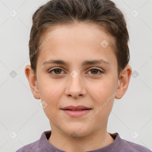 Joyful white child male with short  brown hair and brown eyes