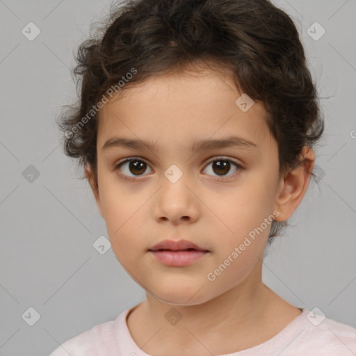 Neutral white child female with short  brown hair and brown eyes