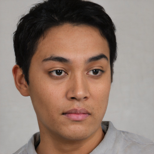 Neutral asian young-adult male with short  black hair and brown eyes