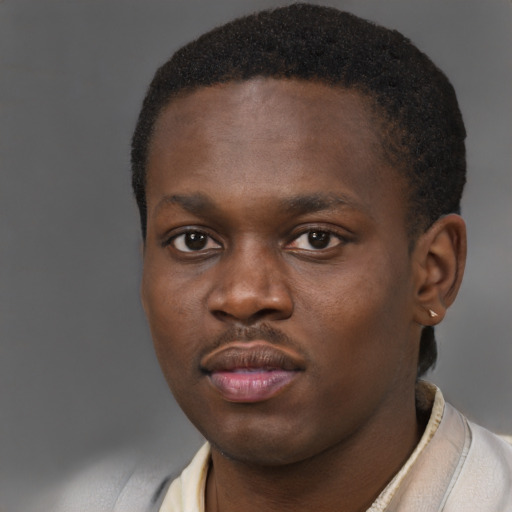Neutral black young-adult male with short  brown hair and brown eyes