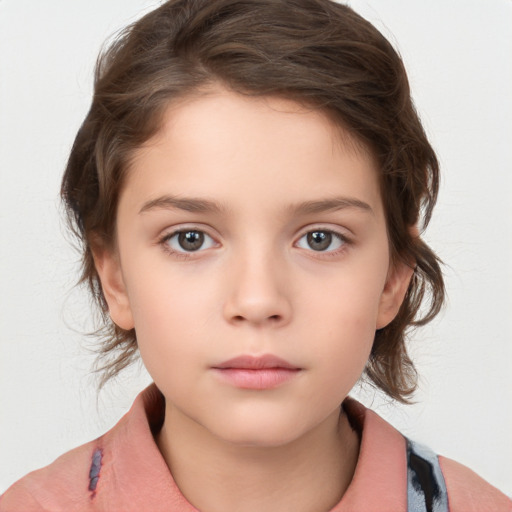 Neutral white child female with medium  brown hair and brown eyes