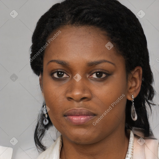 Neutral black young-adult female with medium  black hair and brown eyes