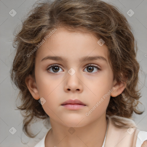 Neutral white child female with medium  brown hair and brown eyes