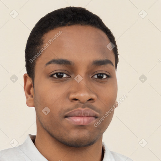 Neutral black young-adult male with short  brown hair and brown eyes