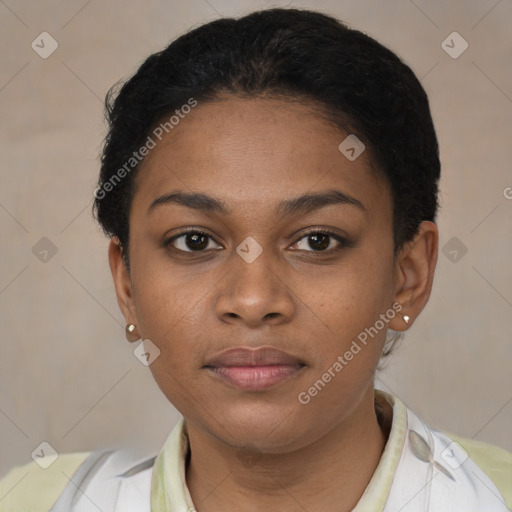 Neutral black young-adult female with short  brown hair and brown eyes