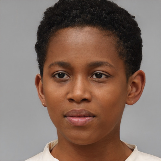 Neutral black child female with short  brown hair and brown eyes