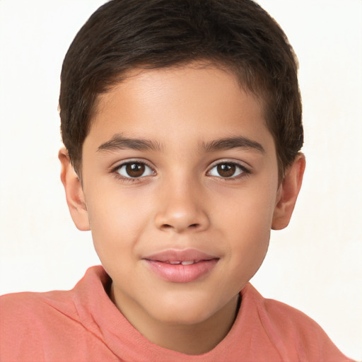 Joyful white child male with short  brown hair and brown eyes