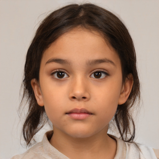 Neutral white child female with medium  brown hair and brown eyes