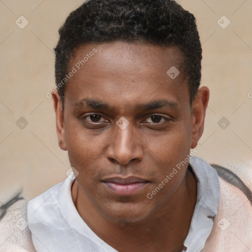 Neutral black young-adult male with short  brown hair and brown eyes