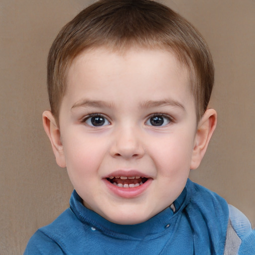 Joyful white child male with short  brown hair and brown eyes