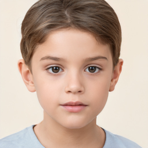 Neutral white child female with short  brown hair and brown eyes