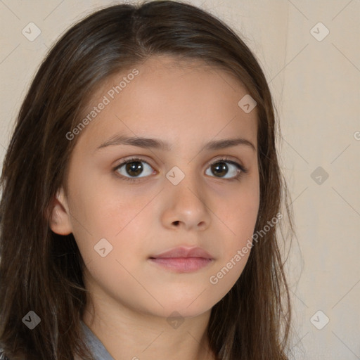 Neutral white child female with long  brown hair and brown eyes