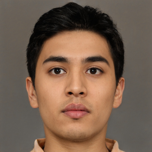 Neutral asian young-adult male with short  brown hair and brown eyes