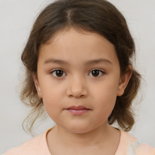 Neutral white child female with medium  brown hair and brown eyes