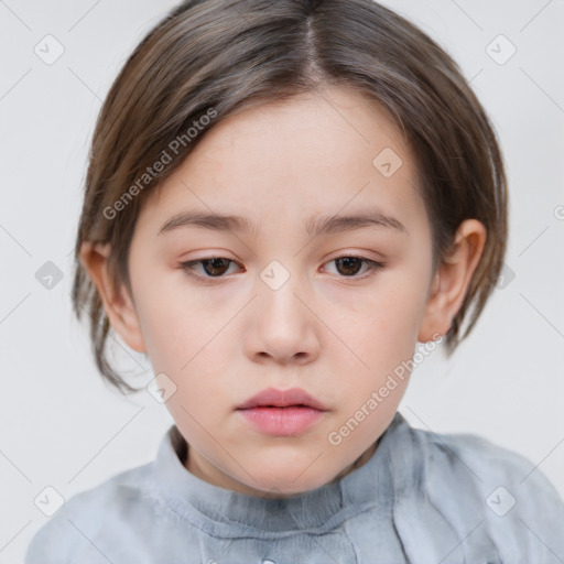 Neutral white child female with medium  brown hair and brown eyes