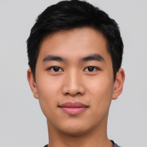 Neutral asian young-adult male with short  black hair and brown eyes
