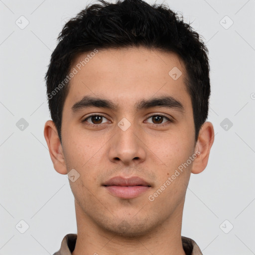 Neutral asian young-adult male with short  brown hair and brown eyes