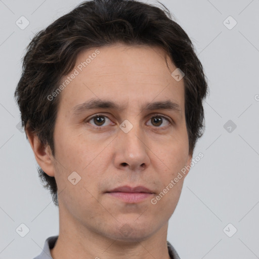 Neutral white adult male with short  brown hair and brown eyes