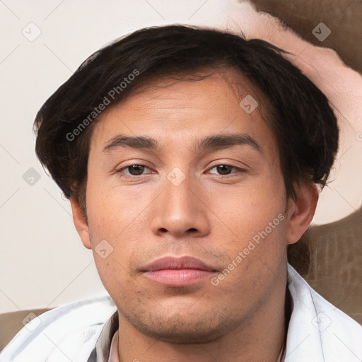 Neutral white adult male with short  brown hair and brown eyes