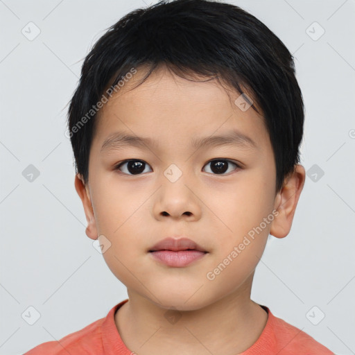 Neutral asian child male with short  brown hair and brown eyes