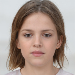 Neutral white child female with medium  brown hair and grey eyes