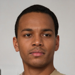 Neutral black young-adult male with short  brown hair and brown eyes