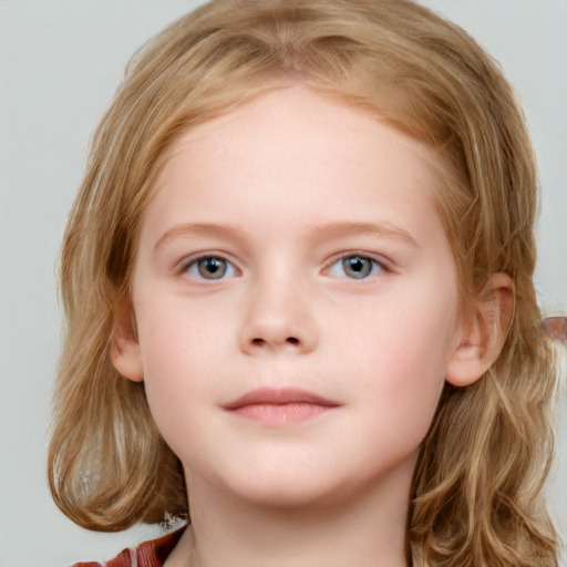 Neutral white child female with medium  brown hair and grey eyes