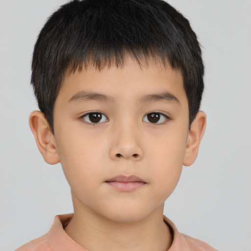 Neutral asian child male with short  brown hair and brown eyes