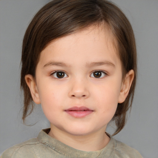 Neutral white child female with medium  brown hair and brown eyes