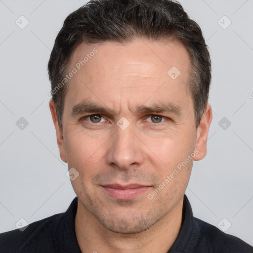 Neutral white adult male with short  brown hair and brown eyes