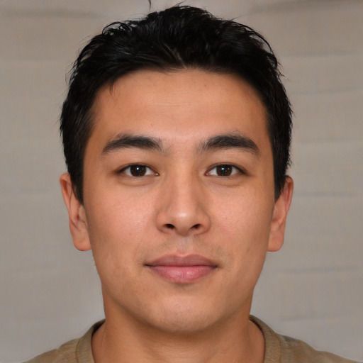 Neutral asian young-adult male with short  brown hair and brown eyes