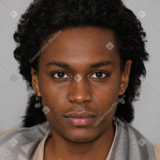 Neutral black young-adult female with short  black hair and brown eyes