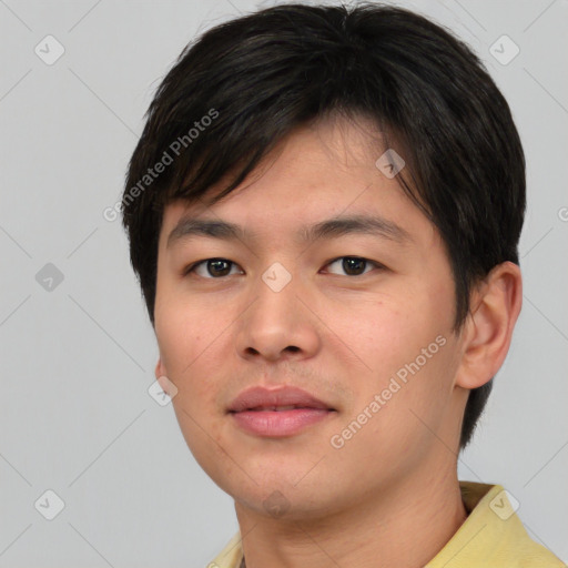 Neutral asian young-adult male with short  brown hair and brown eyes