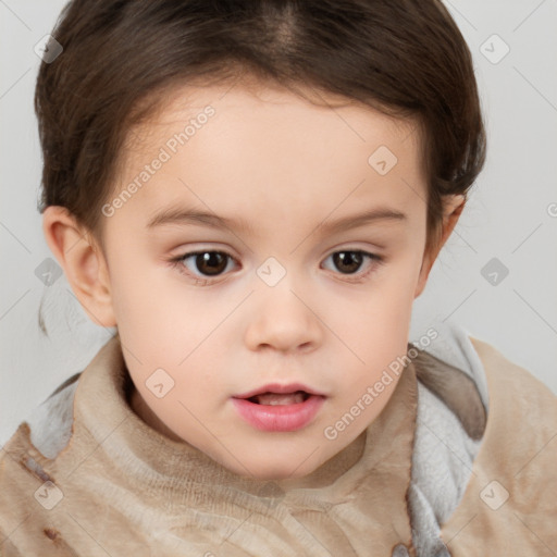 Neutral white child female with short  brown hair and brown eyes