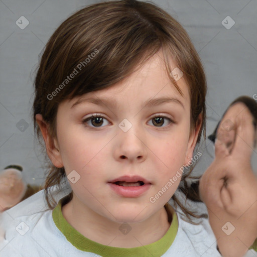 Neutral white child female with medium  brown hair and brown eyes