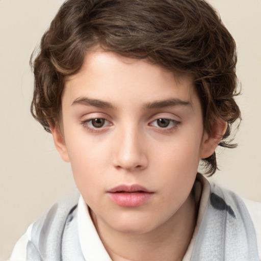 Neutral white child female with short  brown hair and brown eyes